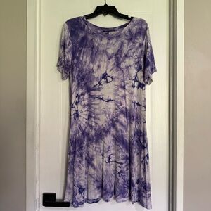 Purple Tie-Dye Short Sleeve Swing Dress